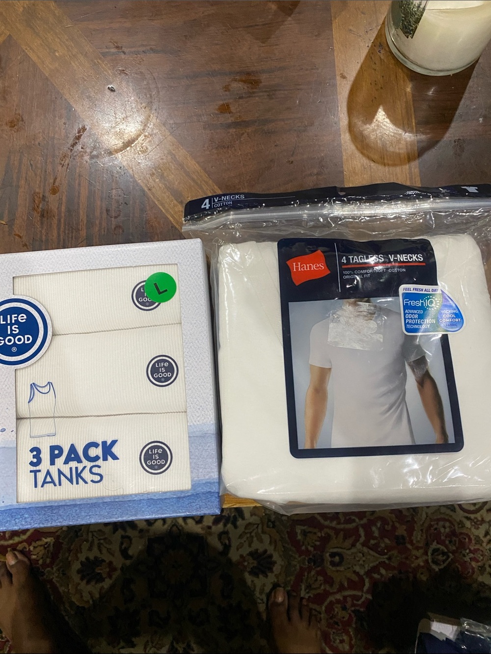 Life is good and Hanes Men's White Shirts (3 Tank Tops) & 4 (t-shirts) 7total
